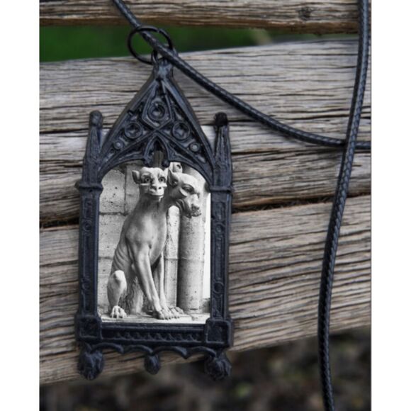 Cerberus Pendant Stone Statue Cathedral Goblin Hades Hound Hellgate Necklace - Picture 3 of 3